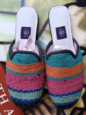 NWT Res Ispa Spring Colorful Striped Woven Loafer Mule